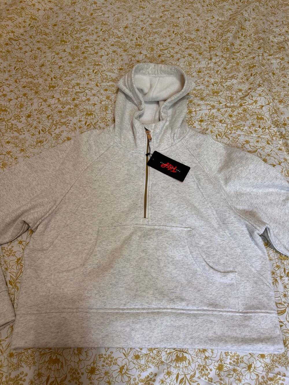 The Gym People Half-Zip Oversized Fleece Crop Hoodie